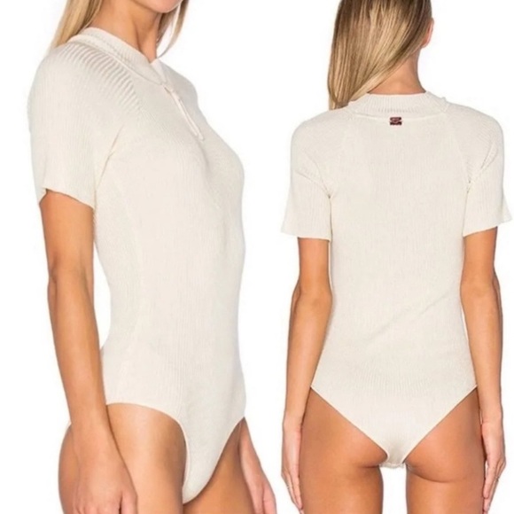 For Love And Lemons Knitz Silk Blend Ribbed Bodysuit Size S - Picture 1 of 5